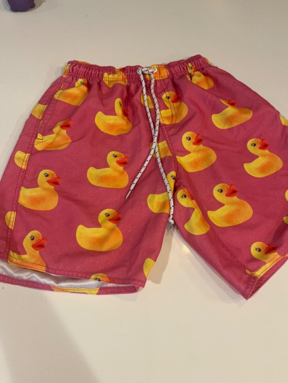 Neff Rubber Duck Print Swim Trunks Pink Yellow Elastic Waist Drawstring S